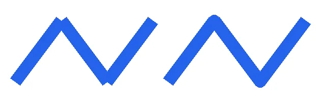 Two thick blue zigzag lines: the left with notched corners, the right with rounded joints
