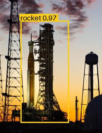 Close-up of the rocket inside a yellow box with a yellow tag reading rocket 0.97 above its top-left corner