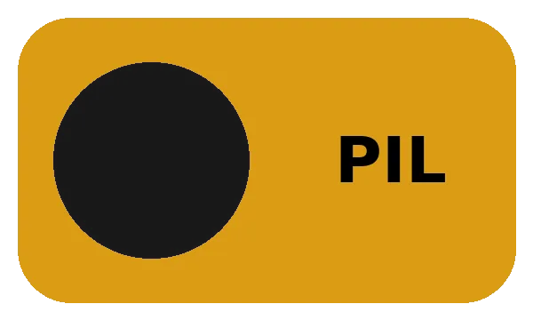The logo with inverted colours: an orange rounded rectangle with a black circle and black lettering, corners still transparent