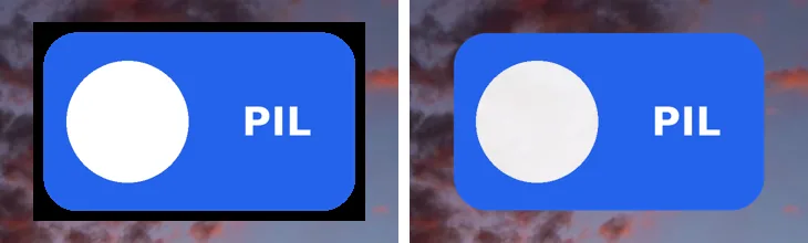 Two copies of the logo on sky: the left one in a black rectangle, the right one with clean rounded corners