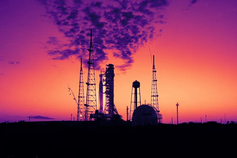 The launch pad photo rendered through the magma colormap