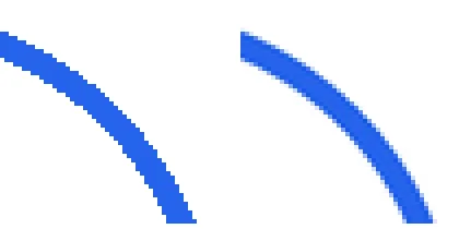 Zoomed edge of a circle: jagged when drawn directly, smooth when supersampled