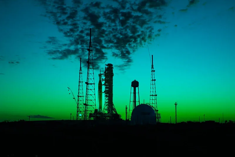 The sunset photo without its red channel: the orange sky turns teal and green